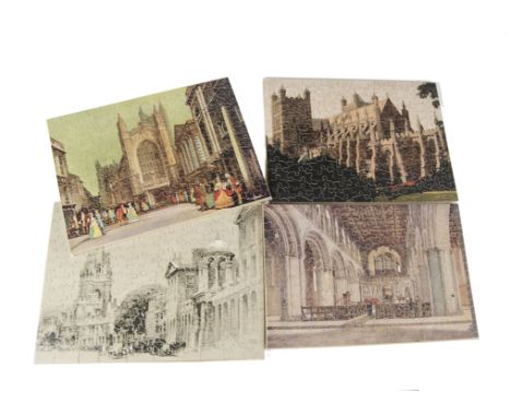 Chad Valley GWR Catherdral Jigsaws, comprising St David’s Dyfed, Oxford (pen and Ink), Bath and the only double sided jigsaw 