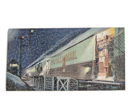 A Chad Valley GWR Jigsaw of The Night Mail, made up on hardboard sealed by plastic wrap with original box 255mm x 500mm, VG, 