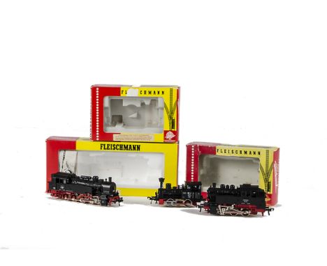 Fleischmann H0 Gauge Steam Loco­motives: three tank locomotives, comprising DR 0-10-0T 94 956 (ref 4093), DB 0-6-0T 80 005 (r