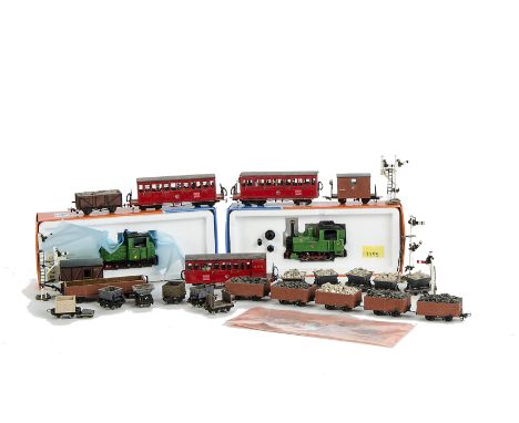 H0 n9 narrow Gauge Locomotives by Roco and rolling Stock: comprising an 0-6-0 tank locomotive and 6-wheel diesel by Roco, in 