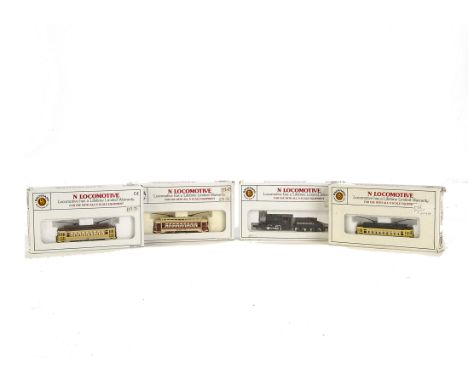 N Gauge American Trams and Locomotive by Bachmann: comprising 54764 0-4-0 shunting locomotive and tender in Pennsylvania blac