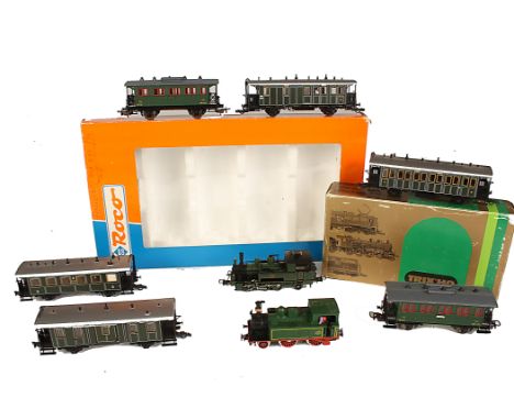 Vintage H0 Gauge Steam trains by Electrotren Roco and Trix: comprising Electrotren Sharp-Stewart 2-4-0 tank locomotive MZA 17