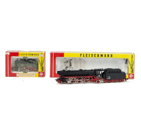 Fleischmann H0 Gauge Steam Locomotives: comprising DB 4-6-2 no 01 220 in black/red, ref 4170, and 0-6-0T Rack Railway locomot