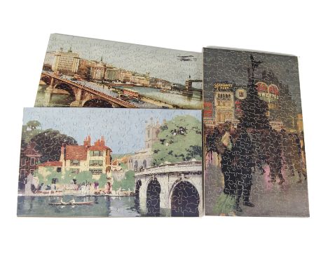 Chad Valley GWR London and Henley Scenes Jigsaws, comprising ‘London Highways’, ‘Henley Bridge’ and ‘Piccadilly Circus’, all 
