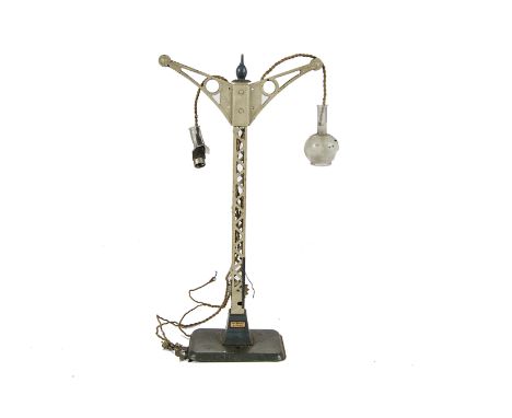 A rare Hornby 0 Gauge Double Electric Lamp: with original wiring and winding mechanism, F, one globe intact, bulbs missing