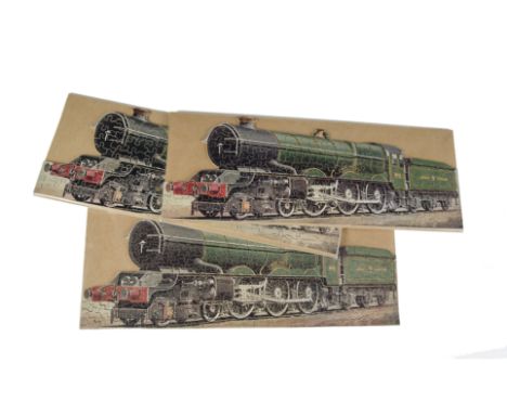 Three shaped versions of the Chad Valley GWR Jigsaws of ‘King George V’ Locomotive, comprising 150 pieces, 200 pieces and unc