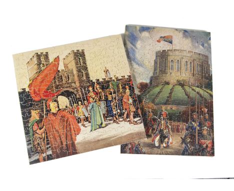 Chad Valley GWR Historical Castles Jigsaws, comprising Knight at Windsor and Romans at Carleton, both made up on hardboard se