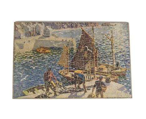 A Chad Valley GWR Jigsaw ‘Cornwall Preparing for a Catch’, showing a fishing village, painted by Ronald Lampitt as a mosaic s