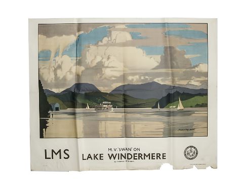 A large-size LMS Railway Poster ‘M V Swan on Lake Windermere’, depicting Motor Vessel Swan and various Yachts on Lake Winderm
