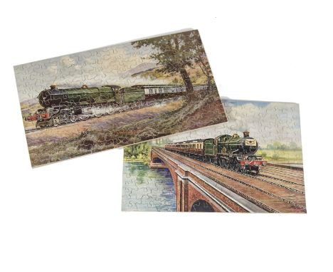 Chad Valley GWR shaped Jigsaws Famous Trains: Cheltenham Flyer’ showing ‘Launceston Castle over Maidenhead Bridge, 430mm x 28