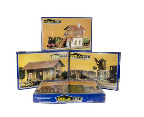 LGB/Pola G scale kit buildings designed for outdoor use: including 905 Freight shed, 911 double-track engine shed, 904 Schonw