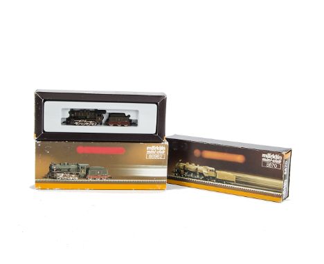 Two Märklin Z Gauge Steam Locomotives: comprising ref 8870, a 4-6-2 with tender in K.BAY.STS.B light brown, together with 889