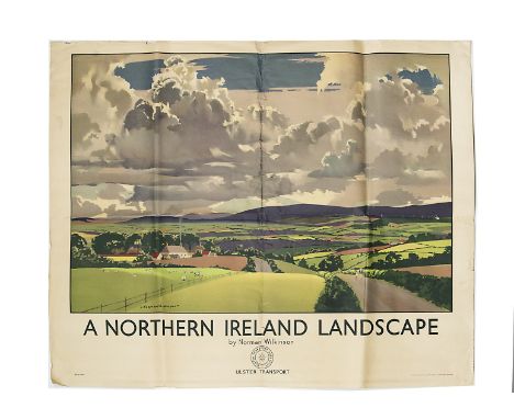 An Ulster Transport Poster ‘A Northern Ireland Landscape’, depicting, fields, Sea and Clouds, painted by Norman Wilkinson, pr