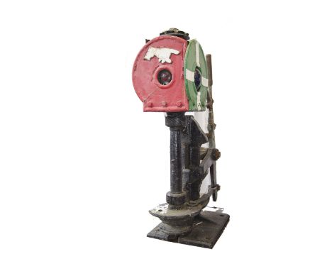 ANNOUNCE REVISED ESTIMATE
An LB&amp;SCR cast-iron oil-lit hand-operated Ground Signal: complete with oil lamp fitting (rusty)