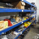 (Lot) contents shelving including: drive chain, taps, dies, helicoil sets, wire, cable, hold downs a
