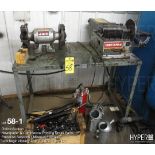 (Lot) metal workbench with Jet 8" bench grinder and Craftsman combination sander