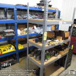(Lot) shelving with contents gears and parts