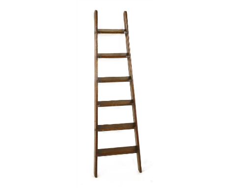 A pine library ladder, of tapering form, 50cm wide 172cm deep