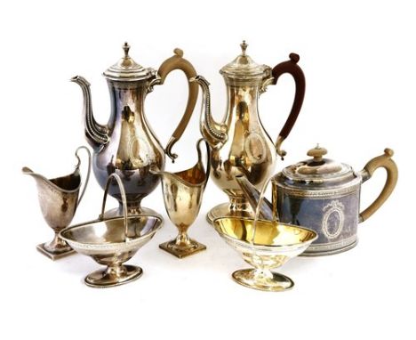 A modern matched silver seven-piece tea and coffee set, by C J Vander Ltd., London, 1968, 1975, 1972 and 1990, comprising: 2 