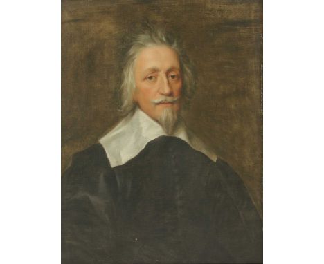 Follower of William Dobson (1611-1646) PORTRAIT OF A BEARDED GENTLEMAN, HALF LENGTH, IN A BLACK DOUBLET Oil on canvas 68 x 53