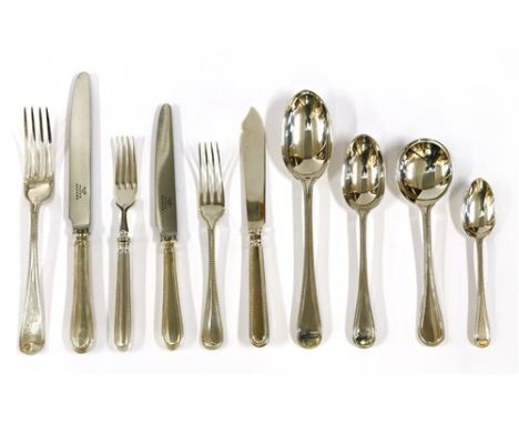 A matched twelve-setting canteen of flatware and cutlery, in the old English bead pattern, comprising: 6 dinner forks, London