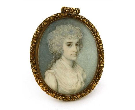 Attributed to Thomas Arrowsmith (1772-1830) PORTRAIT OF A LADY, BUST LENGTH, IN A WHITE DRESS AND SHAWL Miniature on ivory, t