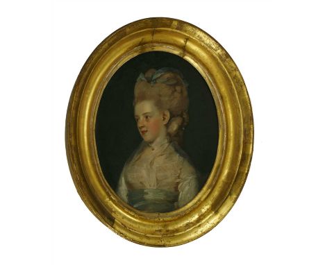 Circle of Hugh Douglas Hamilton (1740-1808) PORTRAIT OF A YOUNG LADY OF THE COOKE FAMILY OF DEVIZES, WILTS, HALF LENGTH, IN A