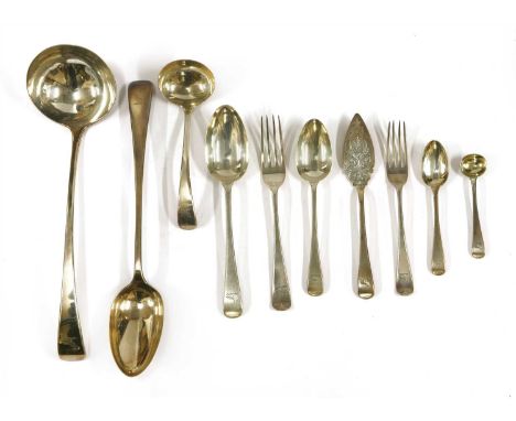 A Victorian silver old English pattern table service for 18 place settings, by Frederick Elkington, Birmingham, 1874, compris