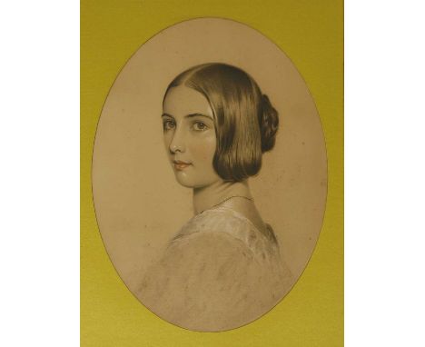 Edward Grimstone (fl.1837-1879) PORTRAIT OF MISS ELIA PRIDER(?) WHEN A GIRL, NOW MRS NOLER, HEAD AND SHOULDERS Inscribed vers