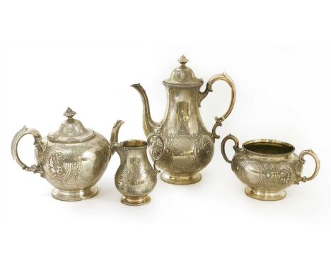 A Victorian four-piece tea and coffee service, Messrs Barnard, London, 1868, comprising: teapot, coffee pot, milk jug, and a 