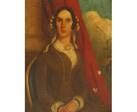 American School, mid-19th century PORTRAIT OF A WOMAN, SAID TO BE FROM THE LONGWORTH FAMILY, CINCINNATI, OHIO, HALF LENGTH SE