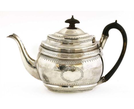 A George III silver teapot, Samuel Godbehere, Edward Wigan &amp; James Boult, London 1802, 17cm high, 13.9ozt Provenance: The