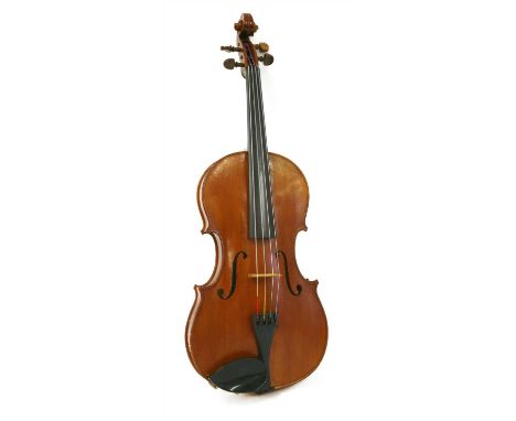 A viola, 20th century, labelled 'Michael Heffer, Cambridge 1987, Helmut', of caramel colour with a two-piece back, length of 