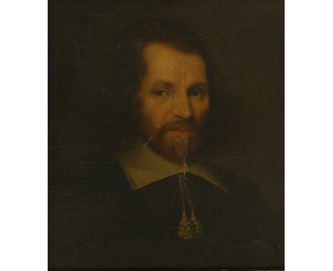 English School, mid-17th century PORTRAIT OF A GENTLEMAN, BUST-LENGTH, IN A BLACK DOUBLET WITH A WHITE COLLAR Oil on canvas 5