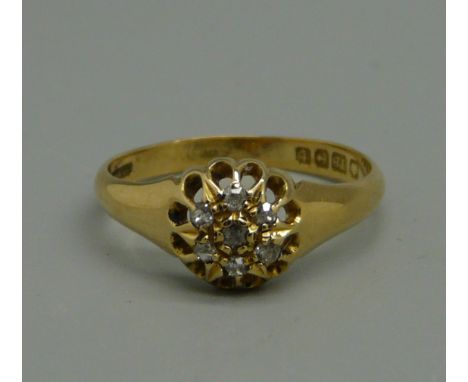 A vintage 18ct gold and diamond cluster ring, Birmingham 1918, 2.7g, size O 