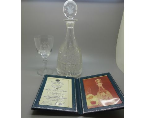 A Thomas Webb crystam wine decanter, Royal Wedding of The Prince of Wales to Lady Diana Spencer, boxed with certificate and a