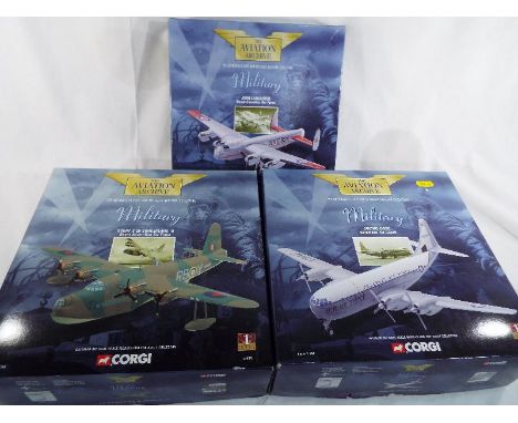 Corgi The Aviation Archive Military - three 1:144 scale boxed diecast models comprising Avro Lancaster Royal Canadian Air For