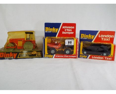 Dinky Toys - three models comprising a Johnson 2 Ton Dumper # 430, a London Taxi # 284 both appear mint in excellent original