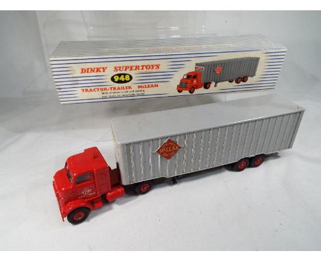 Dinky Supertoys Tractor-Trailer McLean with windows in cab and opening rear doors on detachable trailer # 948, excellent in e