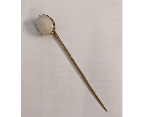 A gold coloured stick pin set with an opal, 2.3gLocation: 