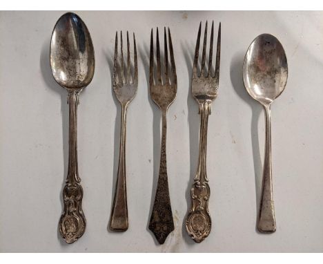 A selection of Victorian and later forks and spoons to include an early 20th century fork engraved 'Michael' to the handle, 1