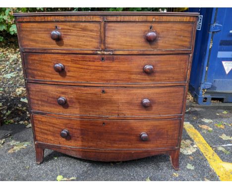 An early 19th century mahogany bow fronted chest of five drawers, on bracket feet, 107cm h x 108cm wLocation: 