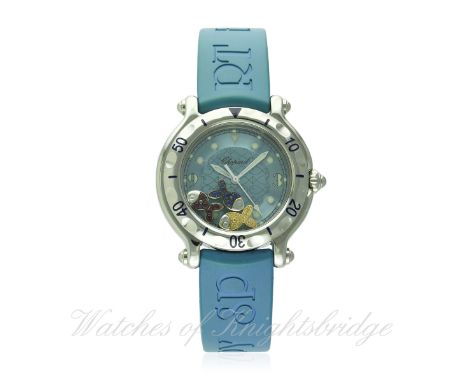 A LADIES STAINLESS STEEL CHOPARD HAPPY SPORT WRIST WATCH CIRCA 2008, REF. 8236 "HAPPY FISH" WITH CHOPARD BOX D: Light blue di