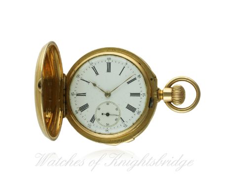 A RARE SMALL SIZE 18K SOLID GOLD L. AUDEMARS FULL HUNTER QUARTER REPEATER POCKET WATCH CIRCA 1900 D: White enamel dial with R