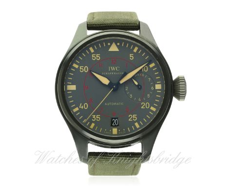 A GENTLEMAN'S CERAMIC IWC BIG PILOT TOP GUN MIRAMAR AUTOMATIC WRIST WATCH CIRCA 2012. REF. 501902 D: Grey dial with beige cha