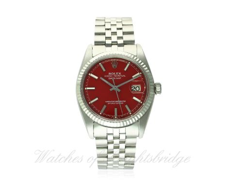 A GENTLEMAN'S STEEL & WHITE GOLD ROLEX OYSTER PERPETUAL DATEJUST WRIST WATCH CIRCA 1967, REF. 1601
D: Silver dial with silver