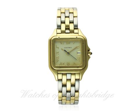 A GENTLEMAN'S 18K SOLID GOLD &amp; STAINLESS STEEL CARTIER PANTHERE BRACELET WATCH CIRCA 1990s, REF. 1060 2 D: Silver dial wi