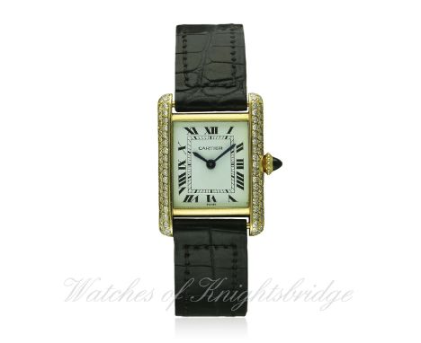A LADIES 18K SOLID GOLD CARTIER PARIS TANK WRIST WATCH CIRCA 1970s D: White dial with Roman numerals &amp; inner minute track