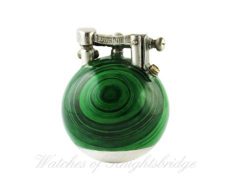 A RARE GENTLEMAN'S DUNHILL UNIQUE FRENCH MALACHITE LACQUERED "BALL"  LIGHTER CIRCA 1930
A Malachite lacquered effect body, a 