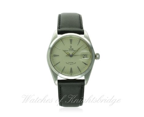 A GENTLEMAN'S STAINLESS STEEL ROLEX TUDOR PRINCE OYSTERDATE WRIST WATCH CIRCA 1960s, REF. 7966
D: Silver dial with silver bat